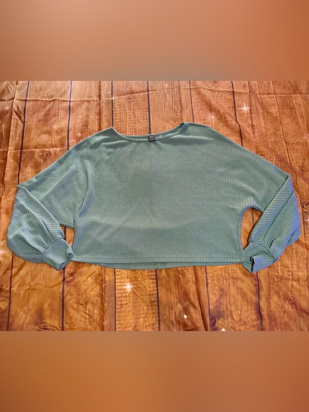 SHEIN Ribbed Cropped Knit Top - Sage Green